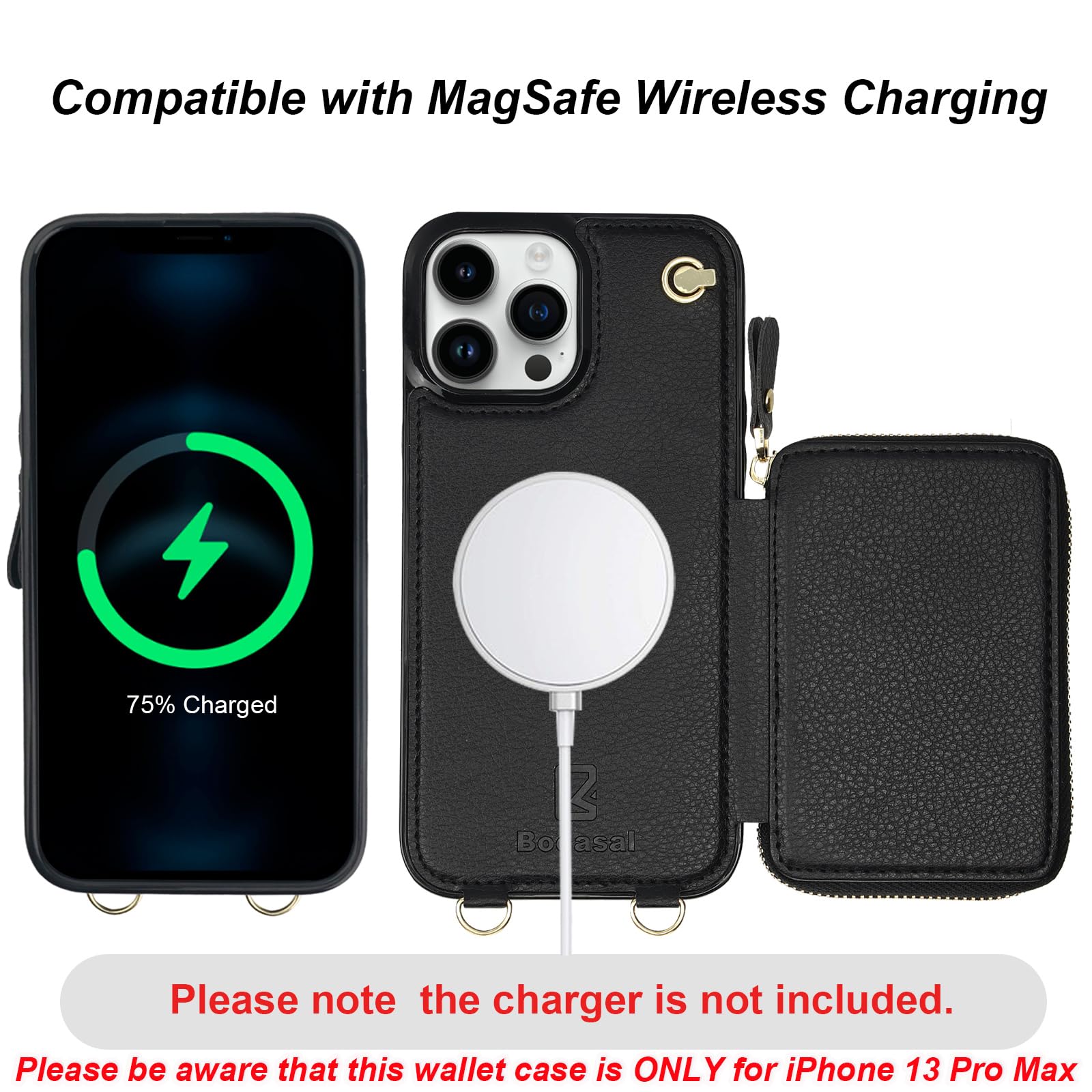 【Bocasal】iPhone13 Pro MAX ケースウォレットストラップ Amazon.com: Bocasal for MagSafe Crossbody Wallet Case